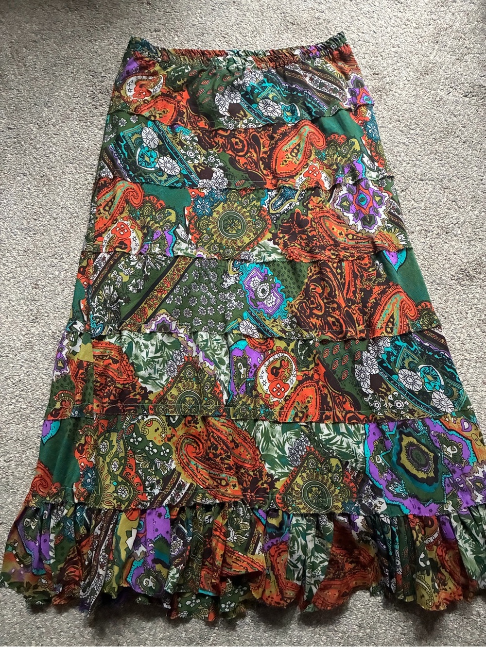 Boho Printed Unfinished Hem Skirt (M)